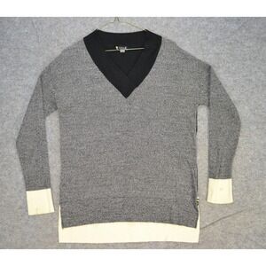 Smartwool Sweater‎ Womens Medium V-Neck Merino Wool Colorblock Black SW010208